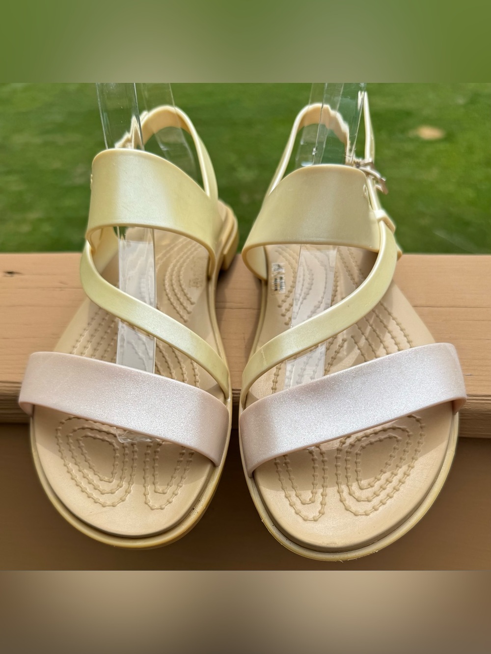 CROCS Women’s Ivory and Pale Gold Strappy Slingback Sandals